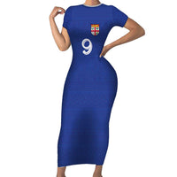 Custom Fijian Football Family Matching Short Sleeve Bodycon Dress and Hawaiian Shirt Tapa Pattern and Shark Tribal LT03 Mom's Dress Blue - Polynesian Pride