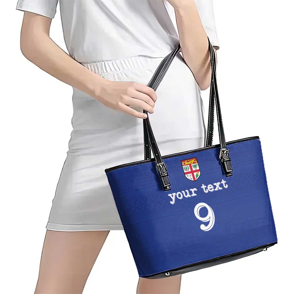 Custom Fijian Football Leather Tote Bag Tapa Pattern and Shark Tribal