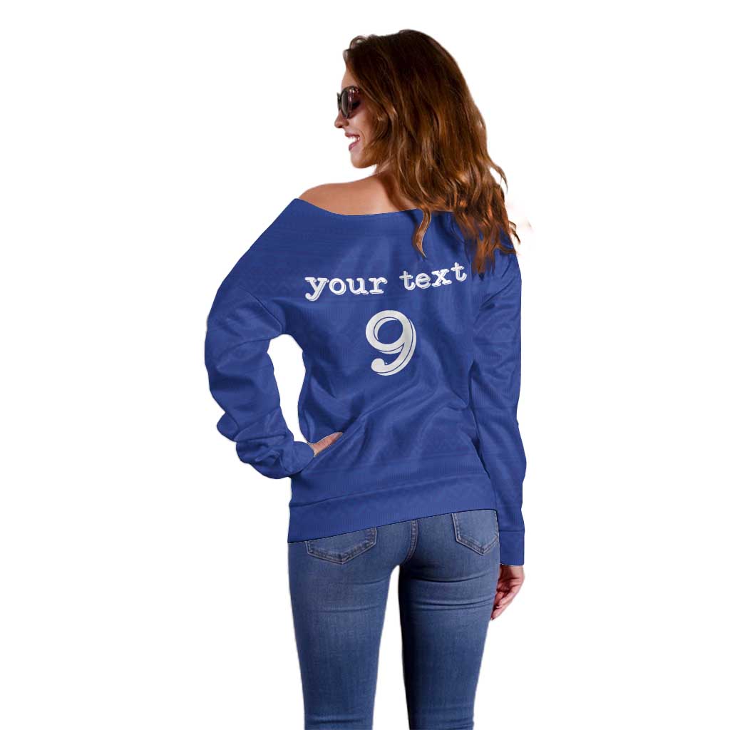 Custom Fijian Football Off Shoulder Sweater Tapa Pattern and Shark Tribal