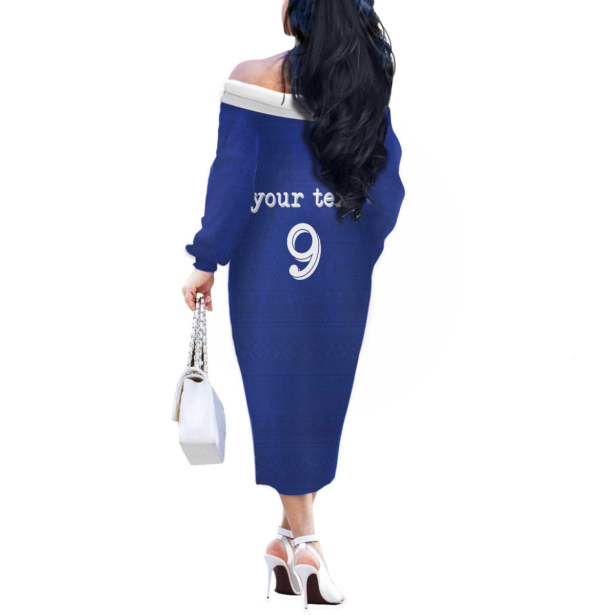 Custom Fijian Football Off The Shoulder Long Sleeve Dress Tapa Pattern and Shark Tribal
