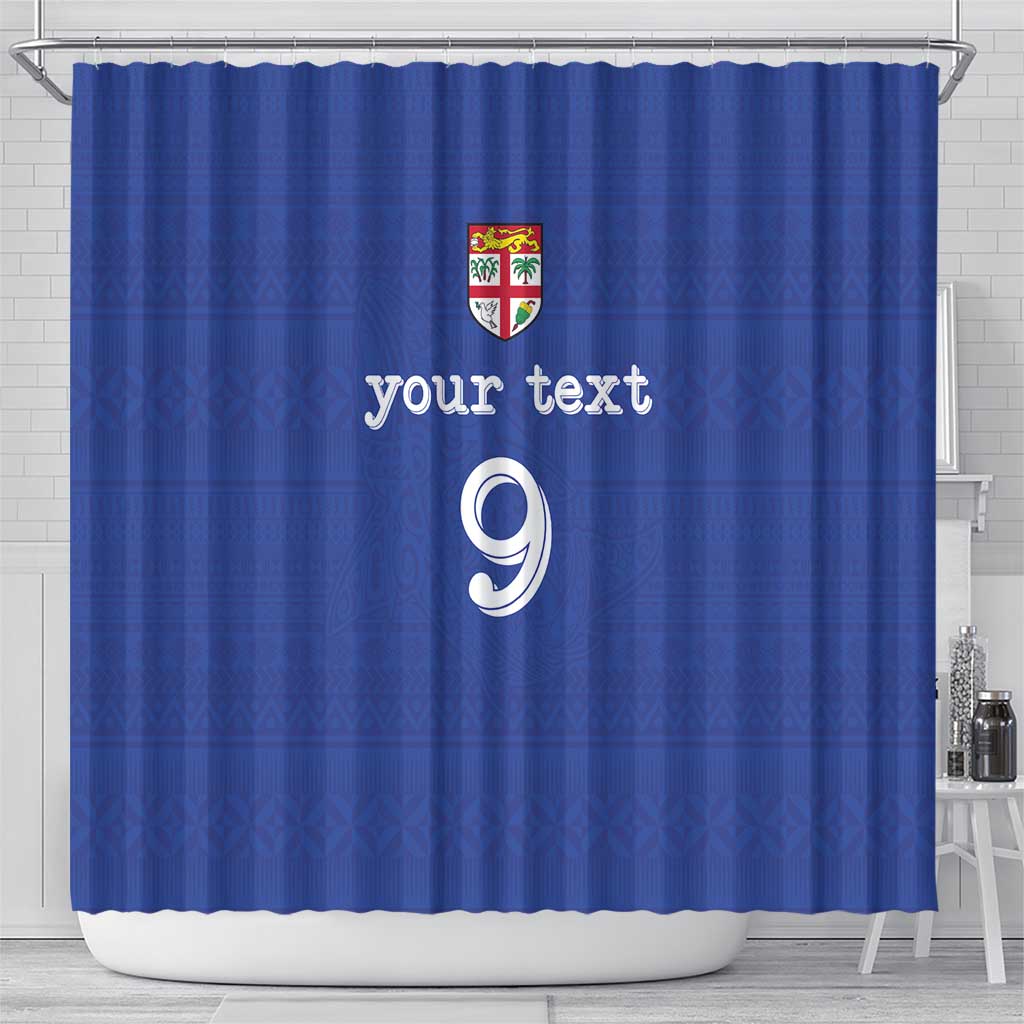 Custom Fijian Football Shower Curtain Tapa Pattern and Shark Tribal