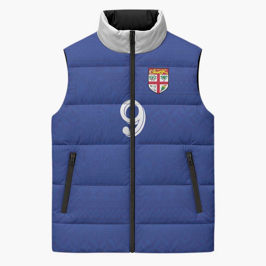 Custom Fijian Football Sleeveless Puffer Jacket Tapa Pattern and Shark Tribal