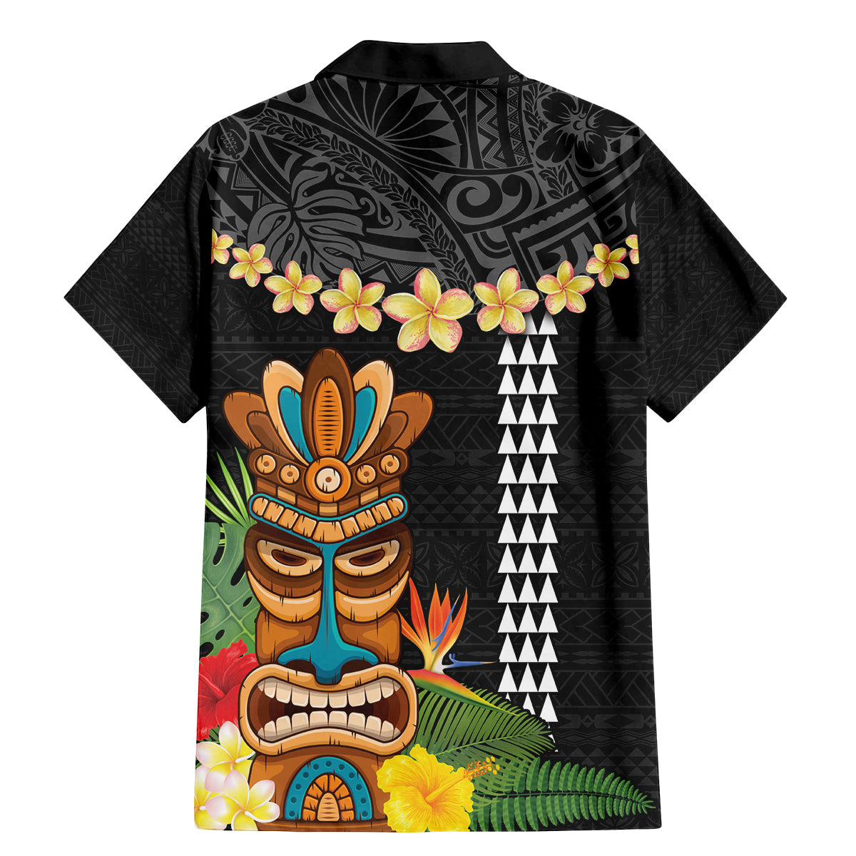 Hawaii Plumeria Lei Family Matching Mermaid Dress and Hawaiian Shirt Tiki and Kakau Pattern Black Color LT03 - Polynesian Pride