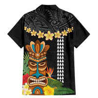 Hawaii Plumeria Lei Family Matching Mermaid Dress and Hawaiian Shirt Tiki and Kakau Pattern Black Color LT03 - Polynesian Pride