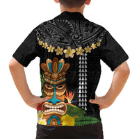 Hawaii Plumeria Lei Family Matching Off Shoulder Maxi Dress and Hawaiian Shirt Tiki and Kakau Pattern Black Color LT03 - Polynesian Pride