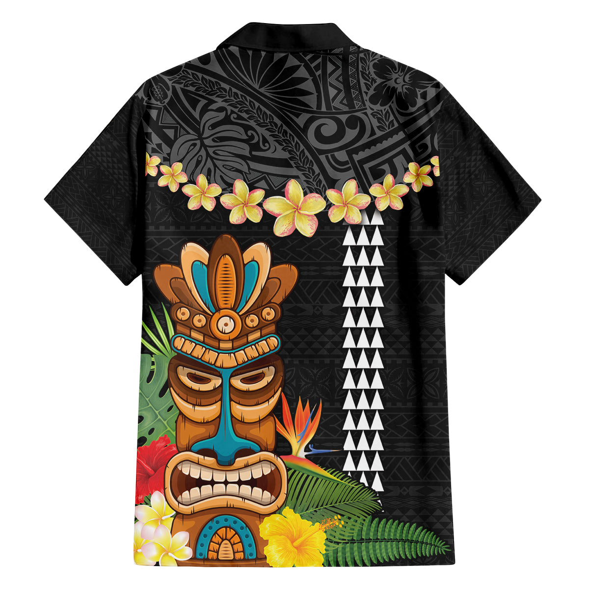 Hawaii Plumeria Lei Family Matching Off Shoulder Maxi Dress and Hawaiian Shirt Tiki and Kakau Pattern Black Color LT03 - Polynesian Pride
