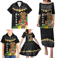 Hawaii Plumeria Lei Family Matching Puletasi and Hawaiian Shirt Tiki and Kakau Pattern Black Color LT03 - Polynesian Pride