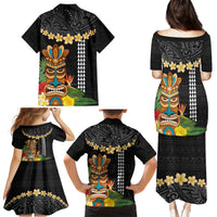 Hawaii Plumeria Lei Family Matching Puletasi and Hawaiian Shirt Tiki and Kakau Pattern Black Color LT03 - Polynesian Pride