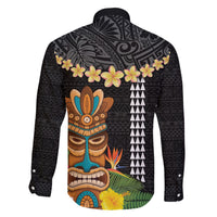 Hawaii Plumeria Lei Family Matching Short Sleeve Bodycon Dress and Hawaiian Shirt Tiki and Kakau Pattern Black Color LT03 - Polynesian Pride