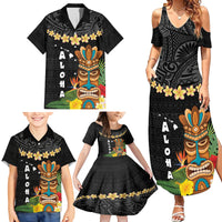 Hawaii Plumeria Lei Family Matching Summer Maxi Dress and Hawaiian Shirt Tiki and Kakau Pattern Black Color LT03 - Polynesian Pride