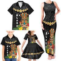 Hawaii Plumeria Lei Family Matching Tank Maxi Dress and Hawaiian Shirt Tiki and Kakau Pattern Black Color LT03 - Polynesian Pride