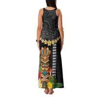 Hawaii Plumeria Lei Family Matching Tank Maxi Dress and Hawaiian Shirt Tiki and Kakau Pattern Black Color LT03 - Polynesian Pride