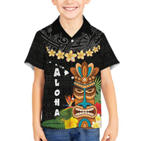 Hawaii Plumeria Lei Family Matching Tank Maxi Dress and Hawaiian Shirt Tiki and Kakau Pattern Black Color LT03 Son's Shirt Black - Polynesian Pride