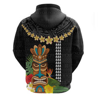 Hawaii Plumeria Lei Hoodie Tiki and Kakau Pattern Black Color