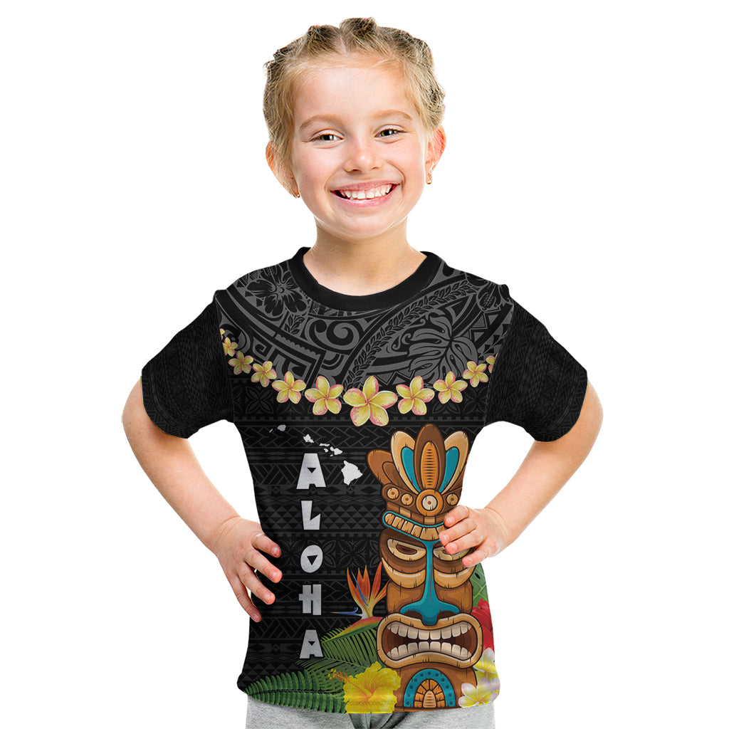Hawaii Plumeria Lei Kid T Shirt Tiki and Kakau Pattern Black Color