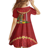 Hawaii Plumeria Lei Family Matching Long Sleeve Bodycon Dress and Hawaiian Shirt Tiki and Kakau Pattern Red Color LT03 - Polynesian Pride