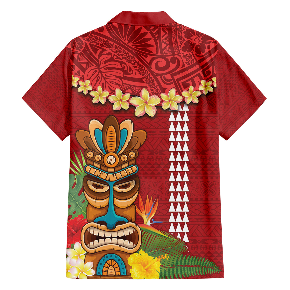 Hawaii Plumeria Lei Family Matching Long Sleeve Bodycon Dress and Hawaiian Shirt Tiki and Kakau Pattern Red Color LT03 - Polynesian Pride