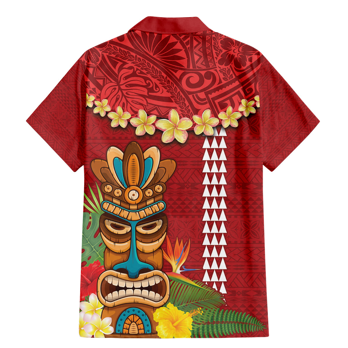 Hawaii Plumeria Lei Family Matching Mermaid Dress and Hawaiian Shirt Tiki and Kakau Pattern Red Color LT03 - Polynesian Pride