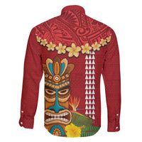 Hawaii Plumeria Lei Family Matching Puletasi and Hawaiian Shirt Tiki and Kakau Pattern Red Color LT03 - Polynesian Pride