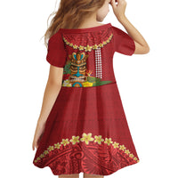 Hawaii Plumeria Lei Family Matching Short Sleeve Bodycon Dress and Hawaiian Shirt Tiki and Kakau Pattern Red Color LT03 - Polynesian Pride