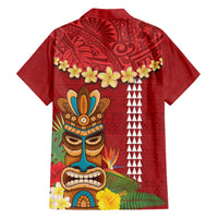 Hawaii Plumeria Lei Family Matching Short Sleeve Bodycon Dress and Hawaiian Shirt Tiki and Kakau Pattern Red Color LT03 - Polynesian Pride