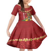 Hawaii Plumeria Lei Family Matching Tank Maxi Dress and Hawaiian Shirt Tiki and Kakau Pattern Red Color LT03 Daughter's Dress Red - Polynesian Pride