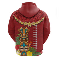 Hawaii Plumeria Lei Hoodie Tiki and Kakau Pattern Red Color