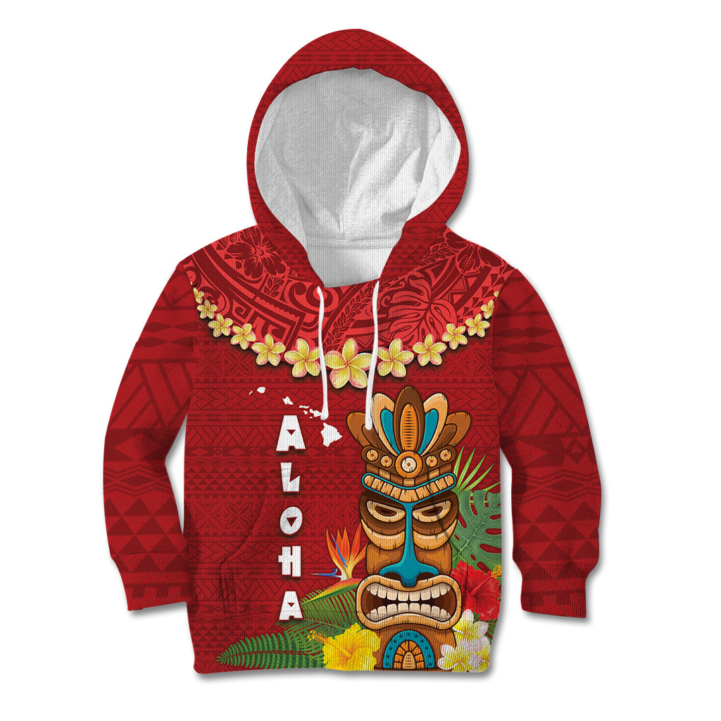 Hawaii Plumeria Lei Kid Hoodie Tiki and Kakau Pattern Red Color LT03 Hoodie Red - Polynesian Pride