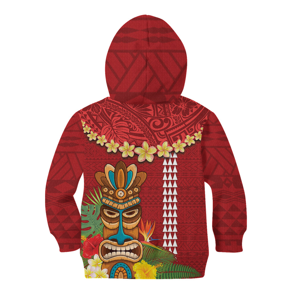 Hawaii Plumeria Lei Kid Hoodie Tiki and Kakau Pattern Red Color LT03 - Polynesian Pride