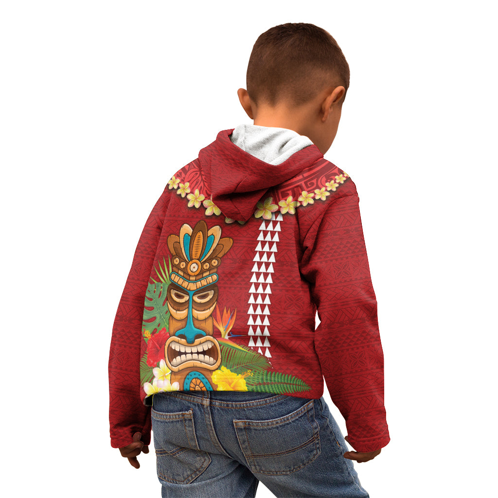 Hawaii Plumeria Lei Kid Hoodie Tiki and Kakau Pattern Red Color LT03 - Polynesian Pride