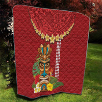 Hawaii Plumeria Lei Quilt Tiki and Kakau Pattern Red Color