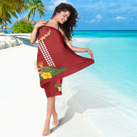 Hawaii Plumeria Lei Sarong Tiki and Kakau Pattern Red Color
