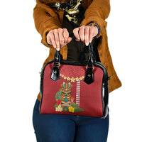 Hawaii Plumeria Lei Shoulder Handbag Tiki and Kakau Pattern Red Color