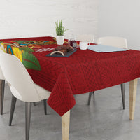 Hawaii Plumeria Lei Tablecloth Tiki and Kakau Pattern Red Color