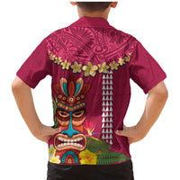 Hawaii Plumeria Lei Family Matching Mermaid Dress and Hawaiian Shirt Tiki and Kakau Pattern Pink Color LT03 - Polynesian Pride