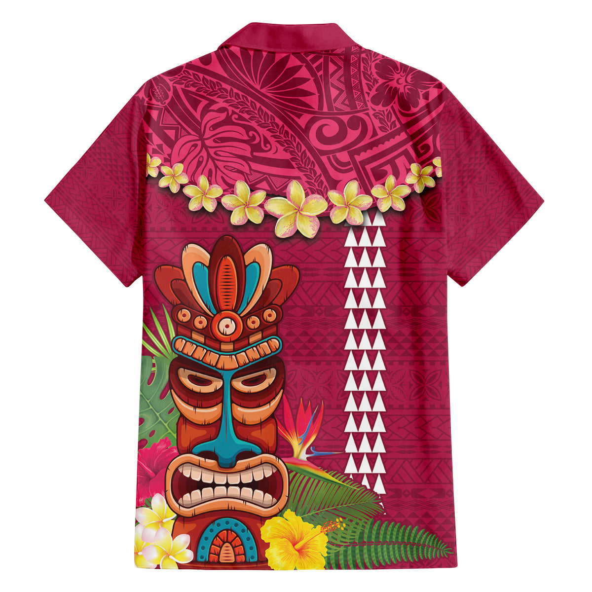 Hawaii Plumeria Lei Family Matching Off Shoulder Short Dress and Hawaiian Shirt Tiki and Kakau Pattern Pink Color LT03 - Polynesian Pride