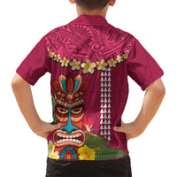 Hawaii Plumeria Lei Family Matching Short Sleeve Bodycon Dress and Hawaiian Shirt Tiki and Kakau Pattern Pink Color LT03 - Polynesian Pride
