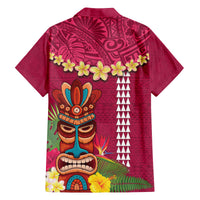 Hawaii Plumeria Lei Family Matching Tank Maxi Dress and Hawaiian Shirt Tiki and Kakau Pattern Pink Color LT03 - Polynesian Pride