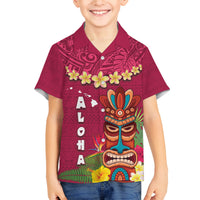 Hawaii Plumeria Lei Family Matching Tank Maxi Dress and Hawaiian Shirt Tiki and Kakau Pattern Pink Color LT03 Son's Shirt Pink - Polynesian Pride