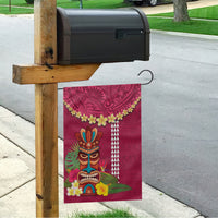 Hawaii Plumeria Lei Garden Flag Tiki and Kakau Pattern Pink Color