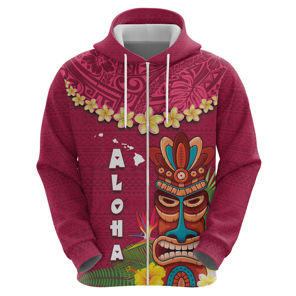 Hawaii Plumeria Lei Hoodie Tiki and Kakau Pattern Pink Color