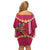Hawaii Plumeria Lei Off Shoulder Short Dress Tiki and Kakau Pattern Pink Color