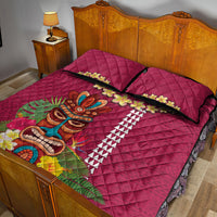 Hawaii Plumeria Lei Quilt Bed Set Tiki and Kakau Pattern Pink Color