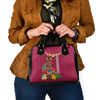 Hawaii Plumeria Lei Shoulder Handbag Tiki and Kakau Pattern Pink Color