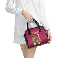 Hawaii Plumeria Lei Shoulder Handbag Tiki and Kakau Pattern Pink Color