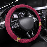 Hawaii Plumeria Lei Steering Wheel Cover Tiki and Kakau Pattern Pink Color