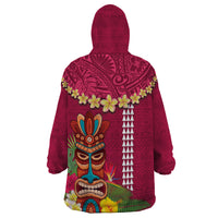 Hawaii Plumeria Lei Wearable Blanket Hoodie Tiki and Kakau Pattern Pink Color LT03 - Polynesian Pride