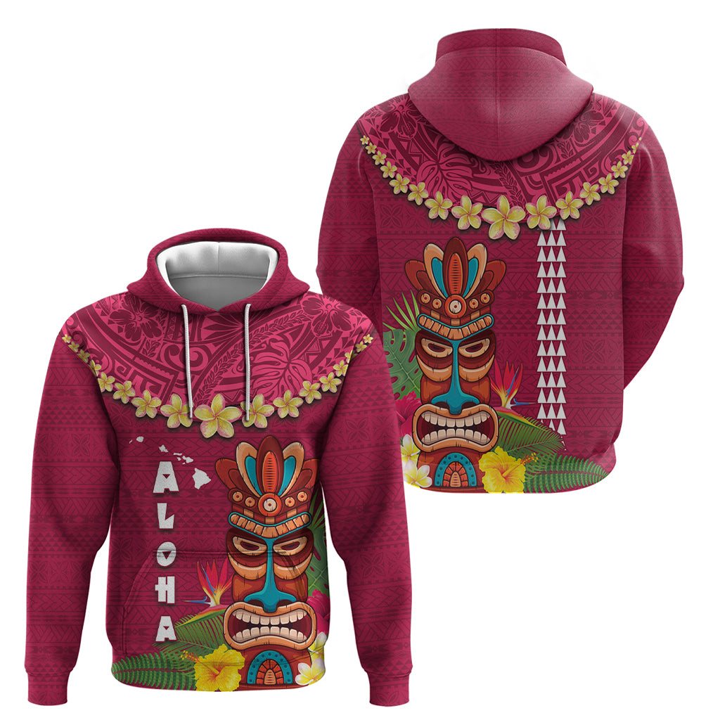 Hawaii Plumeria Lei Zip Hoodie Tiki and Kakau Pattern Pink Color