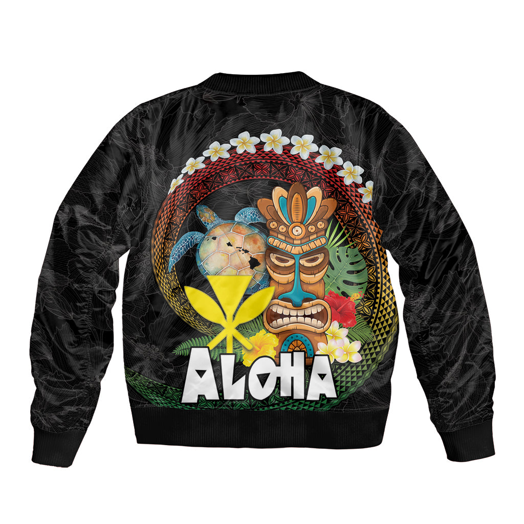 Aloha Hawaii Bomber Jacket Kanaka Maoli with Polynesian Spiral Plumeria