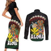Aloha Hawaii Couples Matching Short Sleeve Bodycon Dress and Long Sleeve Button Shirt Kanaka Maoli with Polynesian Spiral Plumeria